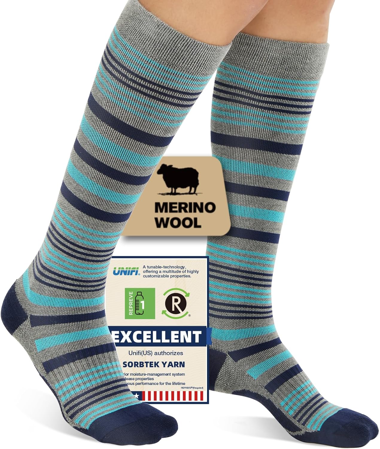 Merino Wool Compression Socks for Women Men, 15-20 mmHg Knee High Socks for Flying, Travel, Running