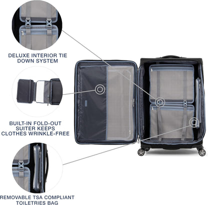 Travelpro Platinum Elite Softside Expandable Checked Luggage, 8 Wheel Spinner Large Suitcase, TSA Lock, Men and Women, Shadow Black, Checked Large 29-Inch