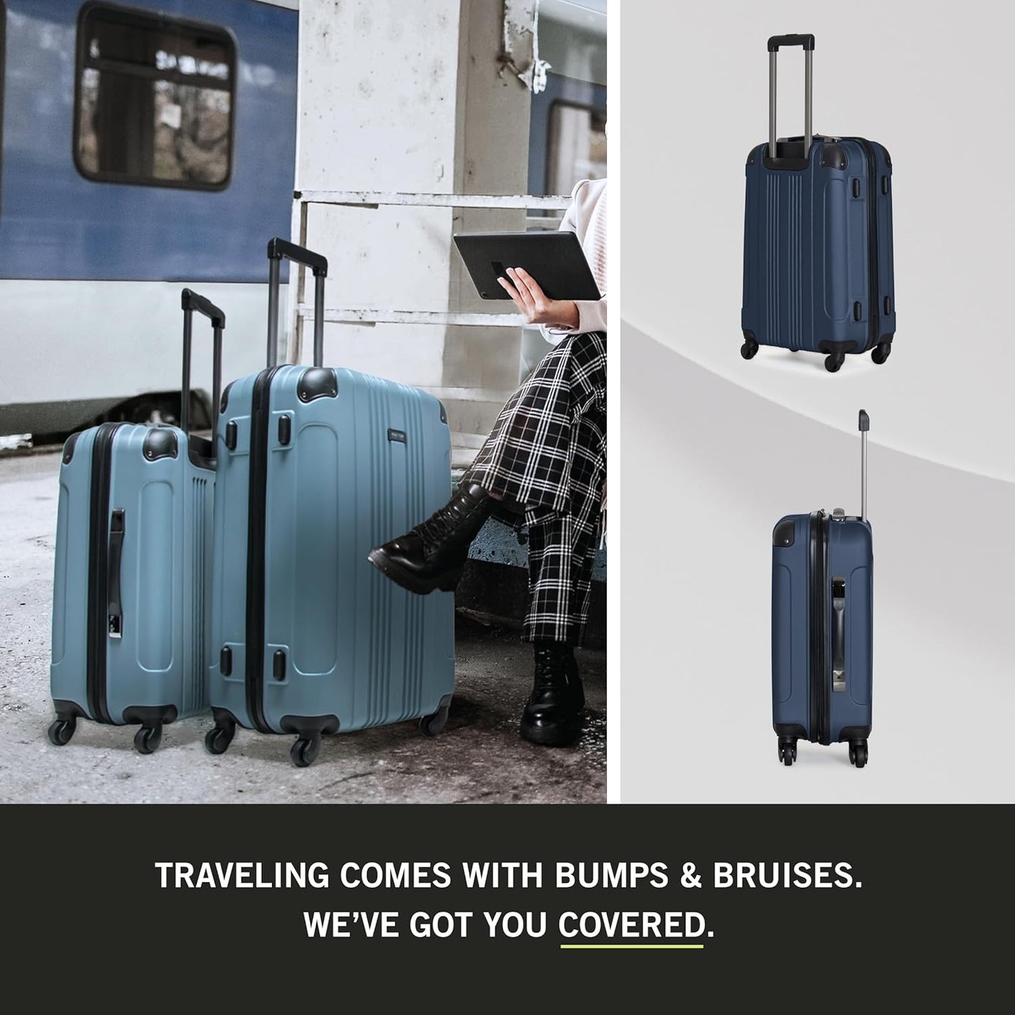 Kenneth Cole REACTION Out of Bounds Lightweight Hardshell 4-Wheel Spinner Luggage, Naval, 2-Piece Set (20" & 28")