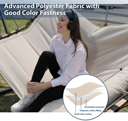 TegerDeger 12FT 2 Person Hammock Large Hammock 450LB Capacity with V Shaped Hardwood Spreader Bar & Nylon Rope for Outside, Patio, Garden, Backyard, Beach, Poolside - Beige