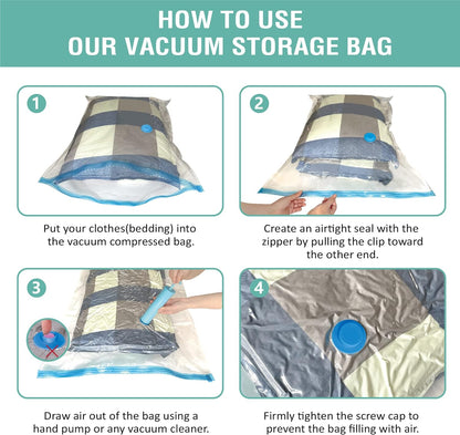 6 Pack Vacuum Storage Bags, Space Saver Bags (2 Jumbo/2 Large/2 Medium) Compression Storage Bags for Comforters and Blankets, Vacuum Sealer Bags for Clothes Storage, Hand Pump Included