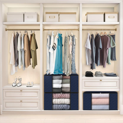 Fab totes 6 Pack Clothes Storage, Foldable Thick Fabric Blanket Storage Bags, Containers for Organizing Bedroom, Closet, Clothing, Comforter,Closet Organization with Handle,Blue