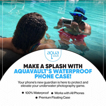 AquaVault 100% Waterproof Floating Smart Phone Case & Money Pouch - Fits All Phones - Made from Premium Heavy Duty PVC for Added Drop Protection - Includes Adjustable Neck Strap. Black