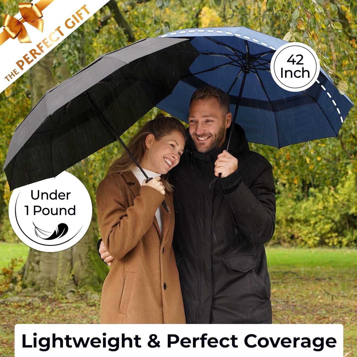 TUMELLA Strongest Windproof Travel Umbrella (Compact, Superior & Beautiful), Small Strong but Light Portable and Automatic Folding Rain Umbrella, Durable Premium Grip, Fits Car & Backpack