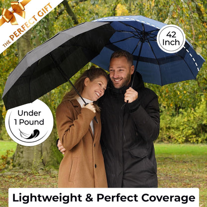 TUMELLA Strongest Windproof Travel Umbrella (Compact, Superior & Beautiful), Small Strong but Light Portable and Automatic Folding Rain Umbrella, Durable Premium Grip, Fits Car & Backpack
