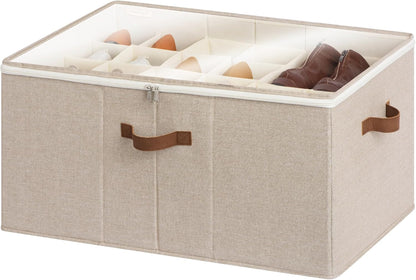 StorageWorks Shoe Organizer for Closet, Fits up to 24 Pairs, Shoe Cubby Storage Containers with Adjustable Dividers and Clear Cover, Mixing of Brown & Beige