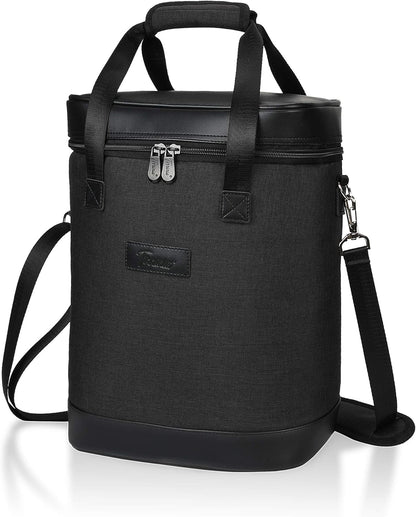 Tirrinia 6 Bottle Wine Cooler Bag - Insulated Padded Portable Versatile Wine Gift Carrier Tote Bag for Travel, BYOB Restaurant, Wine Tasting, Party, Pecfect Gift for Wine Lover, Black