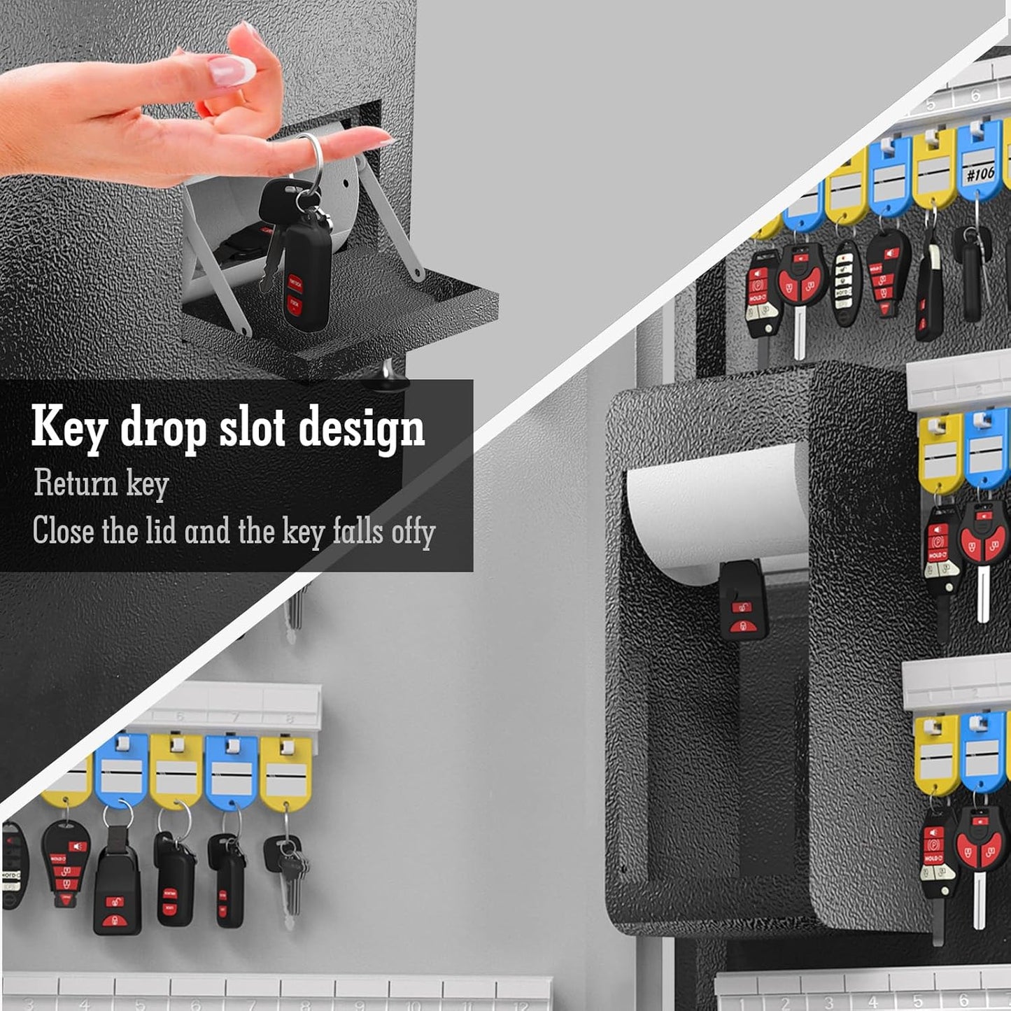 WeHere 104 Keys Lock Box Wall Mount with Key Drop Slot, APP Bluetooth/OTP/Wi-Fi/Fixed Code/Key Unlock, Smart Large Key Cabinet Key Return Box for Hotel,Car Dealerships,Realtors,Office