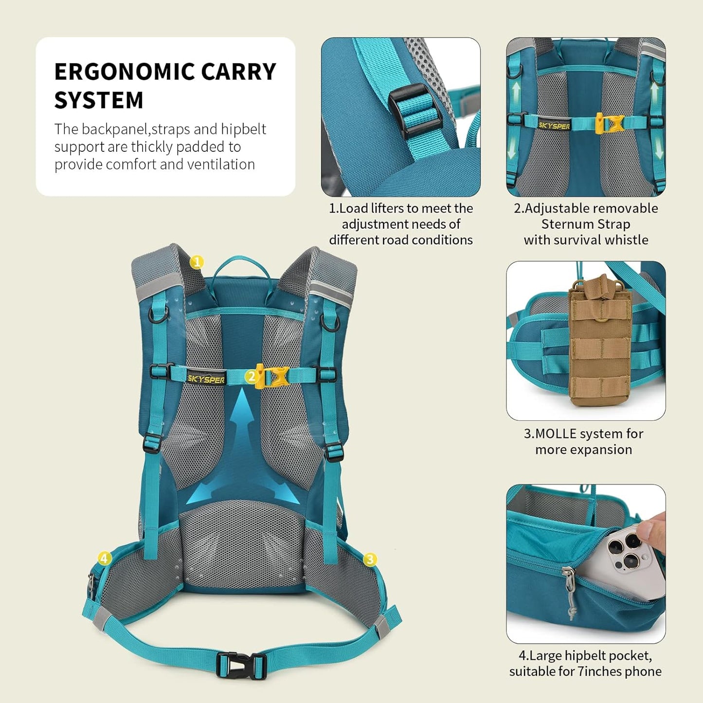 SKYSPER Hiking Backpack for Men Women, 35L Travel Backpack Waterproof Camping Backpack Outdoor Lightweight Daypack