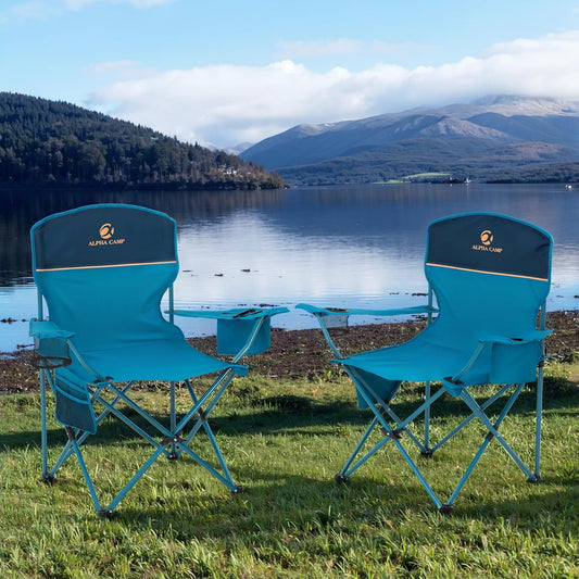 HIGH POINT SPORTS 2 Pack Portable Camping Chair for Adults, Folding Outdoor Camp Chair Lightweight Lawn Chairs Folding Collapsible Chair for Camping, Tailgates, Beach, Blue, Support 250 lbs