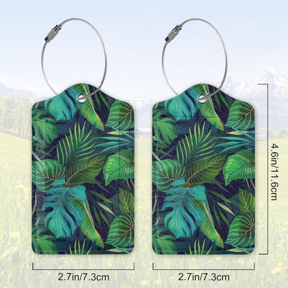 Summer Luggage Tag for Suitcase,Green Palm Leaves Tropical Plants Unique Travel Tags with Privacy Cover ID Label & Stainless Steel Loop for Men Women
