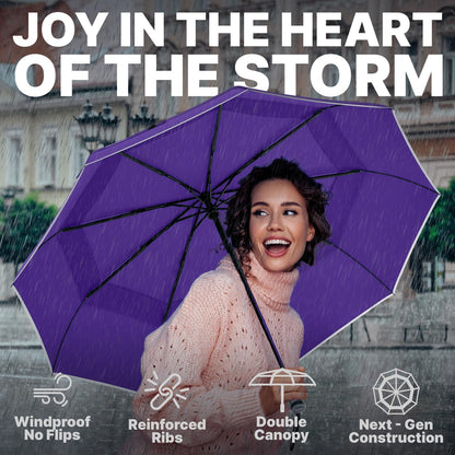 Royal Walk Windproof Folding Travel Umbrella Compact and Strong Luxurious Real Wood Handle Automatic Open Close Vented Double Canopy for Men and Women