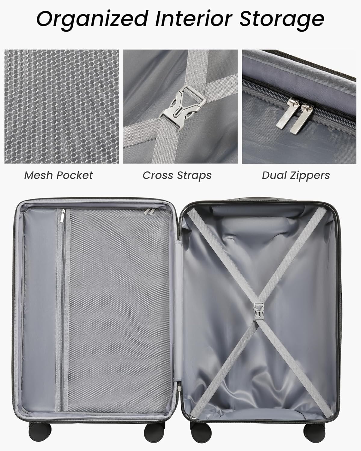 24 Inch Luggage with Spinner Wheels, Expandable Hardside Medium Checked Suitcase, White Brown