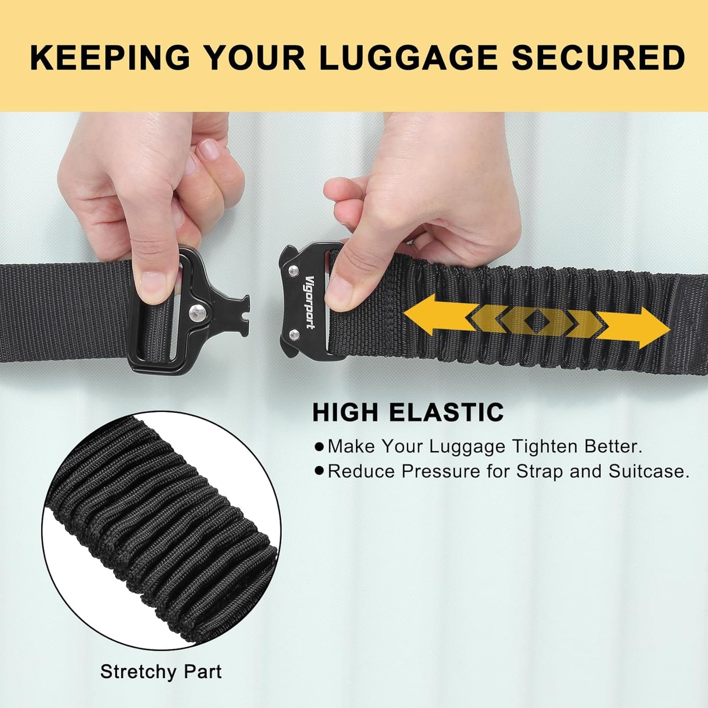 Vigorport Luggage Straps for Suitcases TSA Approved Suitcase Belt, Stretchable Travel Strap for Luggage, Heavy Duty Metal Buckle Luggage Belt Strap 72" Long (4PK)
