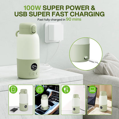 Portable Bottle Warmer for Travel,Formula Container to Go 12.8oz Baby Bottle Warmer with 2-Min Fast Heating,Milk Warmer for Baby Travel Essential with Long Time Keep Warm Function