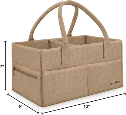 Runsabay-Diaper Caddy Organizer for Diaper Station, Great Gift for Newborn Baby Essentials, Newborn Baby Must Haves, Car Basket for Baby Diapers and Wipes, Baby Basket with Handles (Khaki, Large)