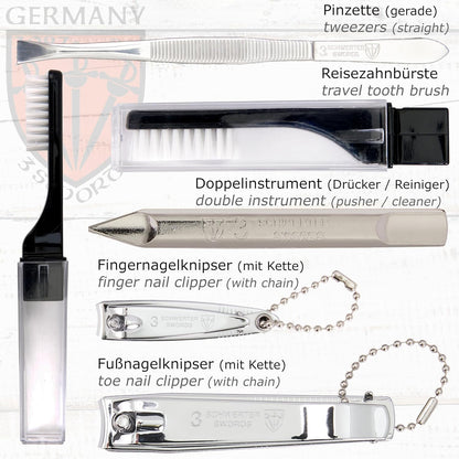 3 Swords Germany - brand quality 10 piece manicure pedicure grooming kit set for professional finger & toe nail care tweezers file clipper fashion leather case in gift box, Made by 3 Swords (02570 )