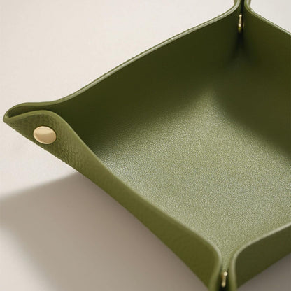 OLETHA Small Foldable Valet Tray - Aesthetic Desk Organizer for Home, Office & Travel - Portable Catch All Bowl for Keys, Jewelry & Essentials - Green
