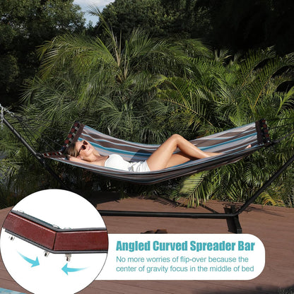 TegerDeger 12FT 2 Person Hammock Large Hammock Quick Dry 450LB Capacity with V Shaped Hardwood Spreader Bar & Nylon Rope for Outside, Patio, Garden, Backyard, Beach, Poolside - Brown Stripes