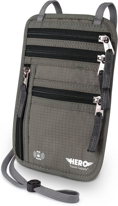 HERO Neck Wallet, RFID Blocking Passport Holder, Easy to Conceal Travel Pouch
