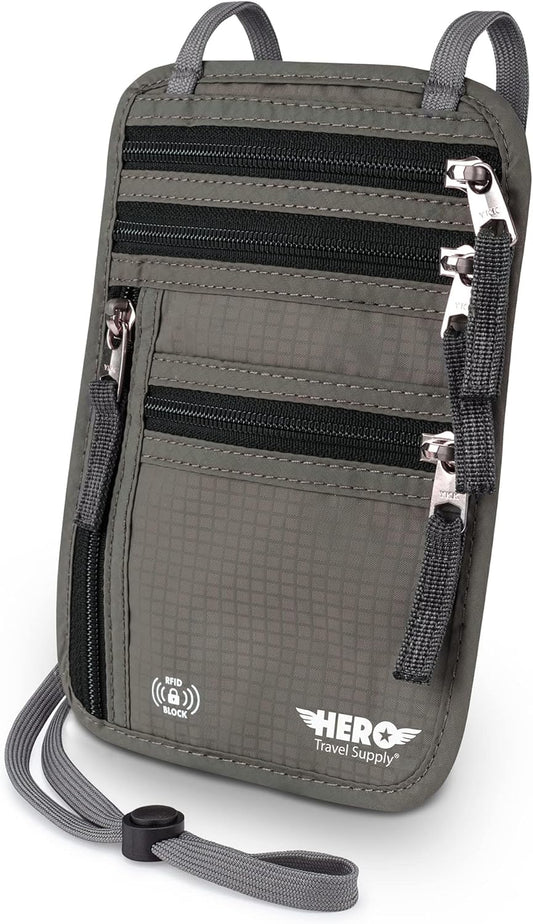 HERO Neck Wallet, RFID Blocking Passport Holder, Easy to Conceal Travel Pouch