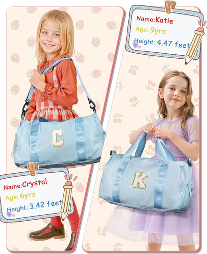 Valentines Day Gifts for Her-Girl Gym Bag with Shoe Compartment, Kid Personalized Weekender Overnight Bags, Initial Travel Tote with Makeup Pouch, Girls Kids Easter Gift (Letter V)