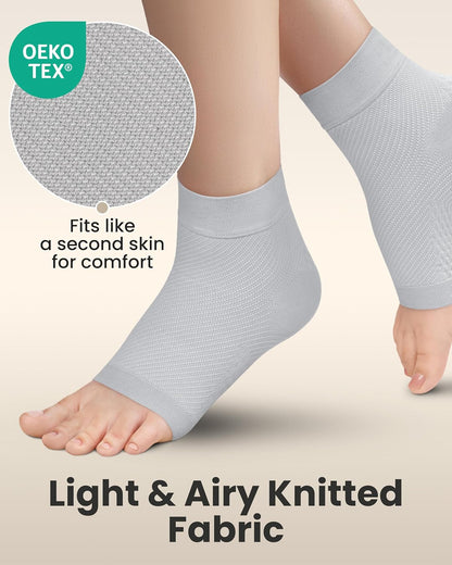 KEMFORD Ankle Compression Sleeve - Plantar Fasciitis Braces - Open Toe Compression Socks for Swelling, Sprain, Neuropathy, Foot Arch Support for Men and Women - 20-30mmhg, L, Grey