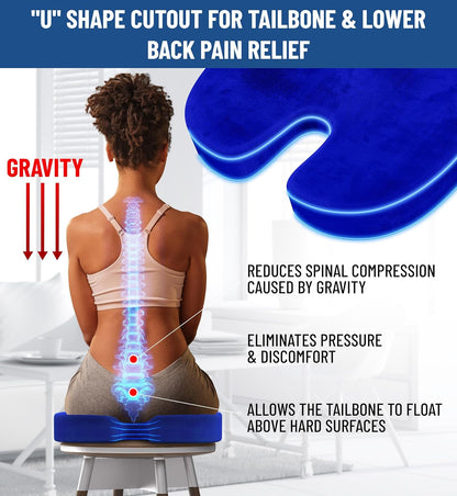 Everlasting Comfort Doctor Recommended Memory Foam Seat Cushion for Office Chairs & Car Seat - Ergonomic Office Desk Accessories for Tailbone Pain Relief, Sciatica & Back Support