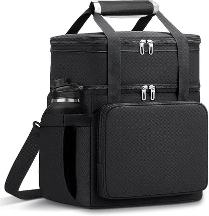 Lunch Box for Men Women, Large Expandable Insulated Lunch Bag, Double Deck Leakproof Cooler Bag for Adults Work Office Outdoor Beach Trips, Black 16L