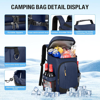 Cooler Backpack - 40 Cans Insulated Leak Proof Backpack Cooler Portable Picnic Camping Beach Hiking BBQ Picnic Bag for Men and Women -Blue