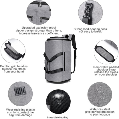 Bukere Carry on Garment Bag for Travel, Convertible Travel Duffel Suit Bag with Backpack Straps, Shoe Compartment, 3 in 1 Weekender Suit Bag for Men Women