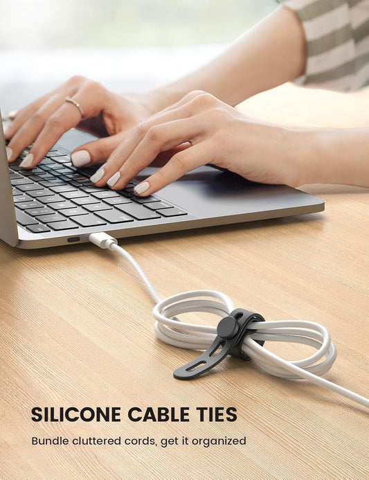 10Pack Silicone Cable Ties Cord Organizer Wrap - Lamicall Durable Reusable Wire Management with Lock Buckle, Elastic Charger Cable Strap Ties, Electrical Cord Keeper for Travel, Home Accessories