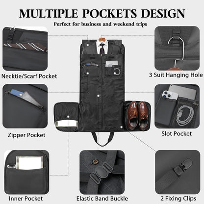Canvas Garment Bags for Travel, Convertible Carry On Garment Duffel Bag for Men Women, 2 in 1 Suit Bag Hanging Suitcase Business Travel Bag with Shoe Compartment (Black, XL)