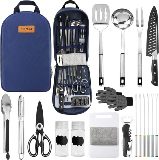Camping Cookware Storage Bag - Camping Cooking Utensils Set Bag Camping Tool Portable Storage Bag Suitable for Knife, Fork, Spoon, Chopping Board, Chef's Knife,Kitchenware Storage