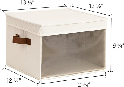 StorageWorks Storage Bins with Lid and Clear Window, Fabric Storage Boxes with Lids, Stackable Basket for Shelves, Closet Organizer and Storage Bins, Beige, Large, 4-Pack
