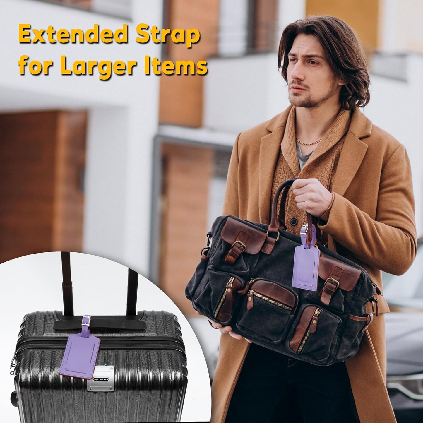 Travelambo Luggage Tags for Suitcases PU Leather Travel Tags Bag Tags Privacy Protection Travel Essentials