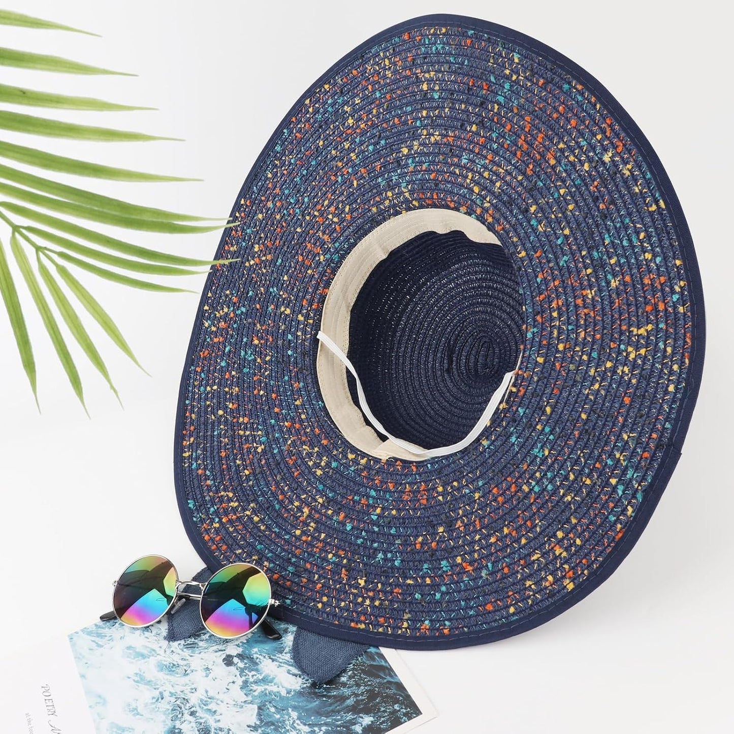 DRESHOW Beach Hats for Women Big Straw Wide Brim Summer Hat Floppy Foldable Roll up Cap Sun Hat UPF 50+