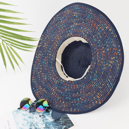 DRESHOW Beach Hats for Women Big Straw Wide Brim Summer Hat Floppy Foldable Roll up Cap Sun Hat UPF 50+
