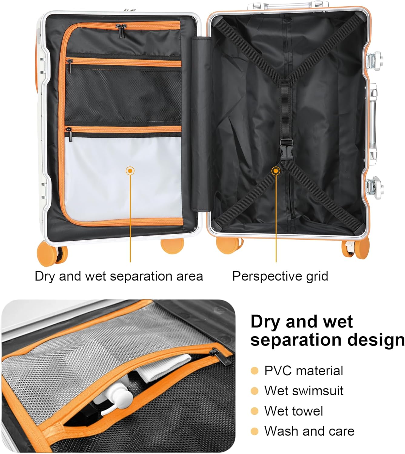 Hard Shell Luggage 20 Inch Travel Luggage, 22x14x9 Airline Approved with TSA Lock, PC+ABS Aluminum Frame, Lightweight Travel Luggage 20'' 24'' 26'' Carry-On (orange, 20 inch)