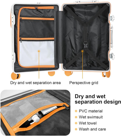 Hard Shell Luggage 24 Inch Travel Luggage, Carry-On Luggage Spinner TSA with Lid, PC+ABS Aluminum Frame，Lightweight Travel Luggage 20'' 24'' 26'' Carry-On (orange, 24 inch)
