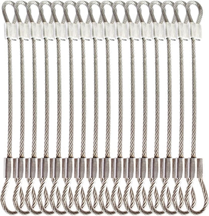 20 pcs 6 inch (15cm) 3mm Thickness Stainless Steel Wire Cable with Loops Vinyl Cover Coated Short Rope Lanyard Lock Safety Tether Chains, Clear