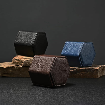 Oirlv Luxury Hexagonal Leather Watch Travel Case Single Watch Box for Men Portable Jewelry Storage Roll Organizer(1-Slot,Blue)
