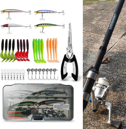 Fishing Rod Reel Combo - 2PCS 6.89ft Collapsible Rods 2PCS Spinning Reels Lures Set Fishing Pliers Carrier Bag for Travel Saltwater Freshwater Fishing Telescopic Fishing Pole Kit