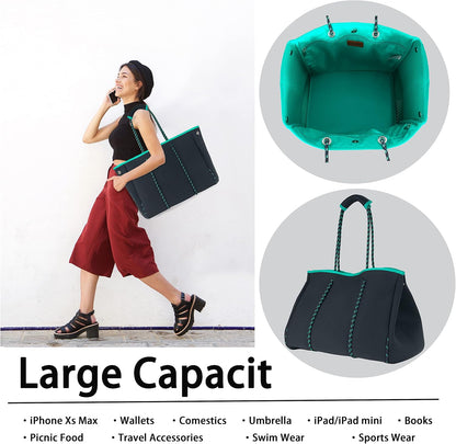 QOGiR Neoprene Multipurpose Beach Bag Tote with Inner Zipper Pocket … … … …