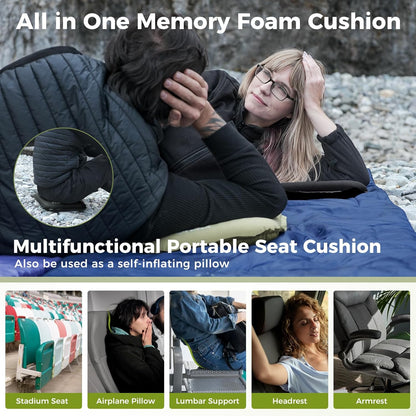 ATEPA Inflatable Stadium Seat Cushion, Self-Inflating Memory Foam Stadium Seats Bleacher Seat Chair Cushion Pad for Airplane Travel Backpacking Sports Events