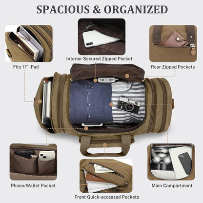Gonex Canvas Duffle Bag for Travel, 50L Duffel Overnight Weekend Bag(Coffee)