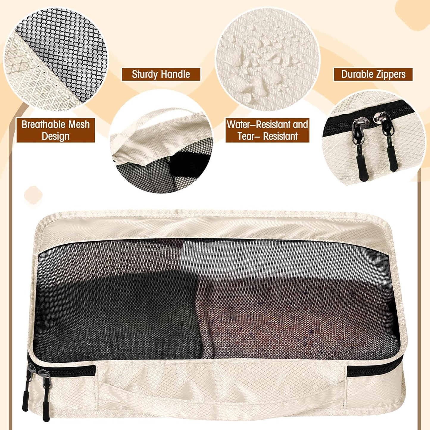 5 Pcs Packing Cubes for Suitcase Large Travel Cubes Carry on Luggage Organizer Bags for Clothes Accessories(M,Khaki)