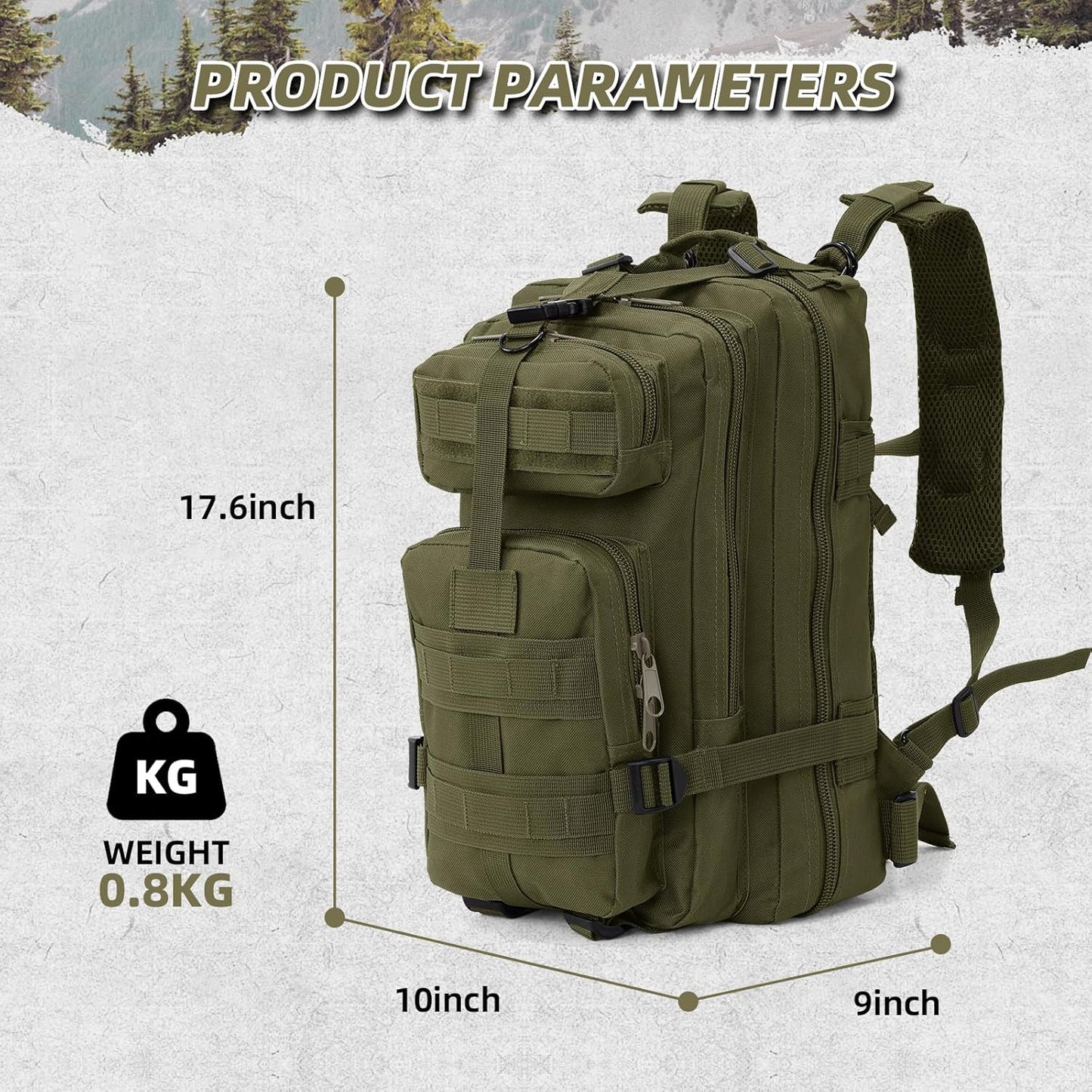 Small Military Tactical Backpack, 30L Tactical Assault Bag for Men, Army Assault Rucksack GYM Hiking Backpack Bug Out Bag Amy Green