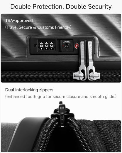 Trunk Luggage, Expandable PC Hard Shell Large Checked 28 Inch Suitcase with Shock - Absorbing Wheels & TSA Lock, Black, 91L - 105L
