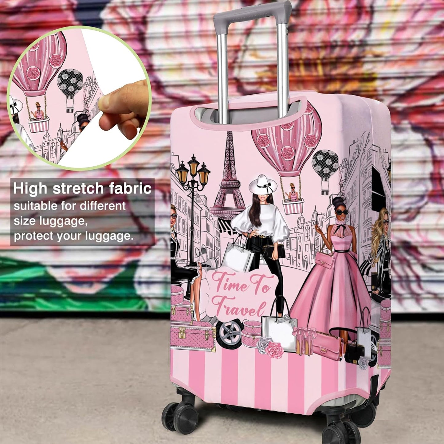 Travel Luggage Cover Suitcase Protector Fits 18-32 Inch Wheel Covers PatternedTravel Related Items Flower Luggage Protector Elastic S